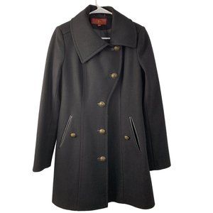 7 for all Mankind Wool Pea coat Black Leather Trim Size Small Button 6629